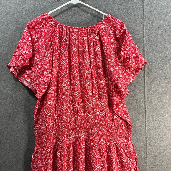 Destination 365 Regular Printed Short-Sleeve Midi Dress Red Abstract Size 1X - Picture 15 of 15